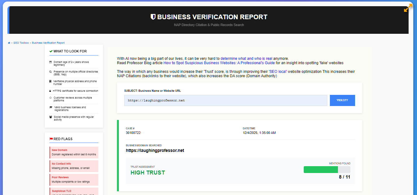 Business Verification Report Tool