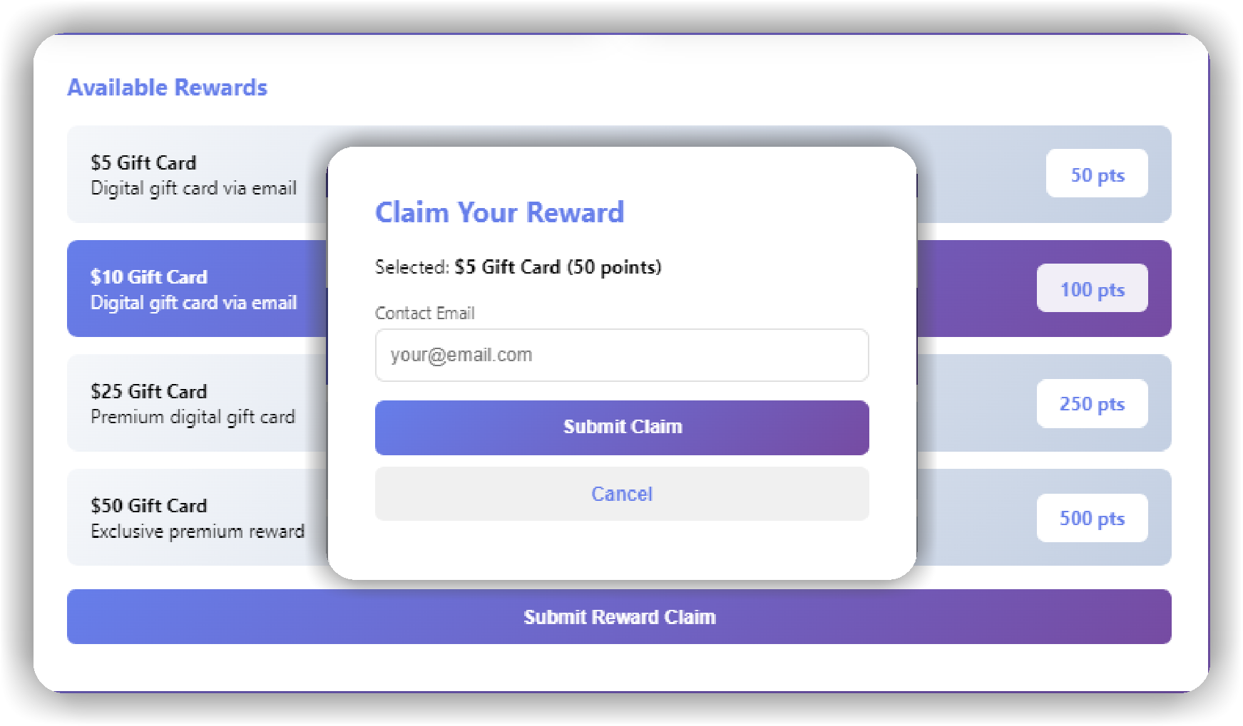 Gift Card Rewards Program