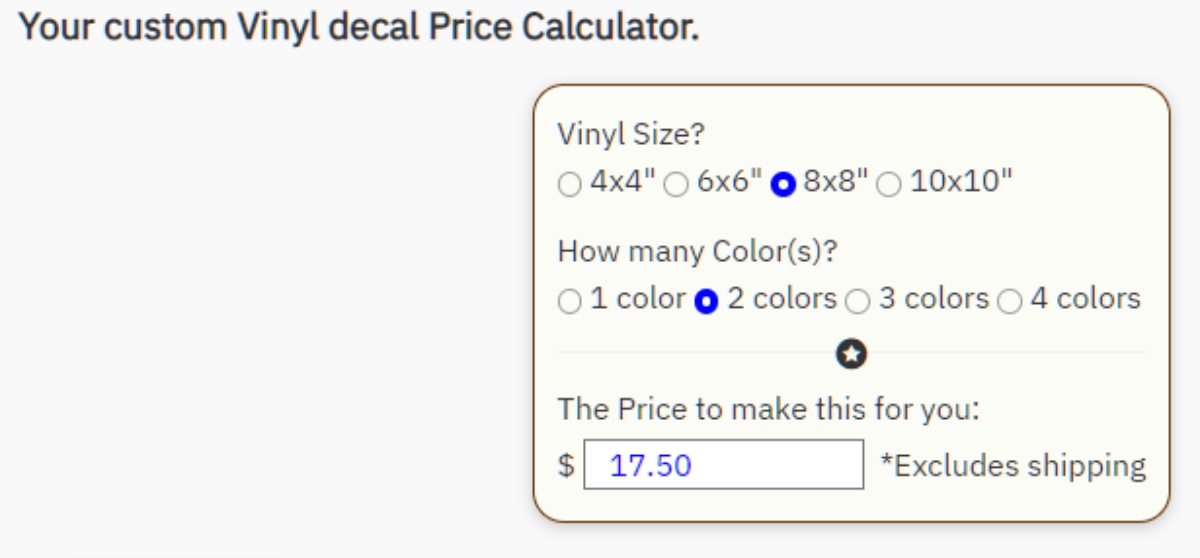 Customers Vinyl Decal Price Calculator