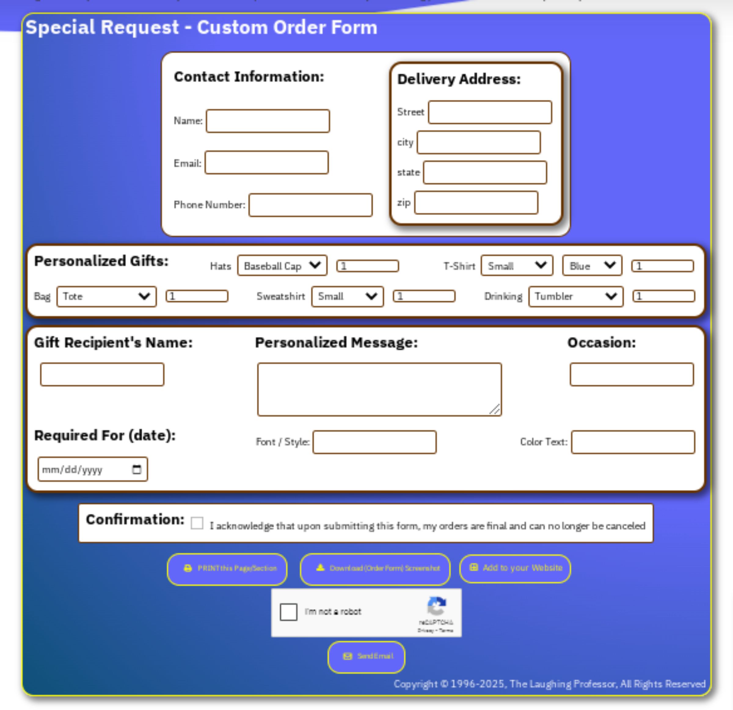 custom order form