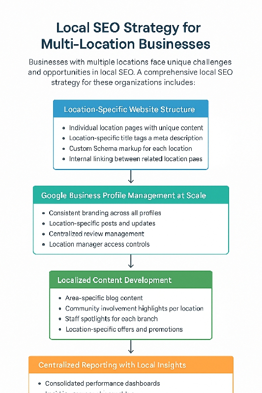 Flowchart showing local SEO strategy
implementation for businesses with multiple locations