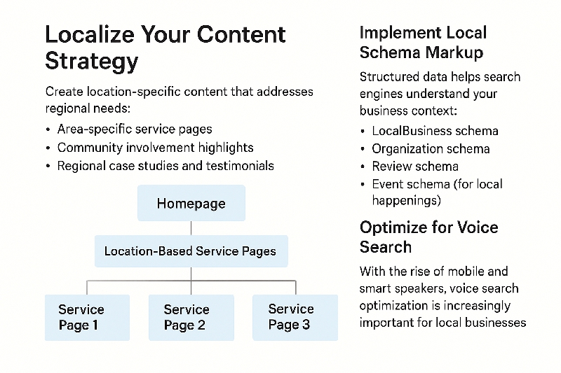 Website structure diagram showing hierarchy of location-based service pages