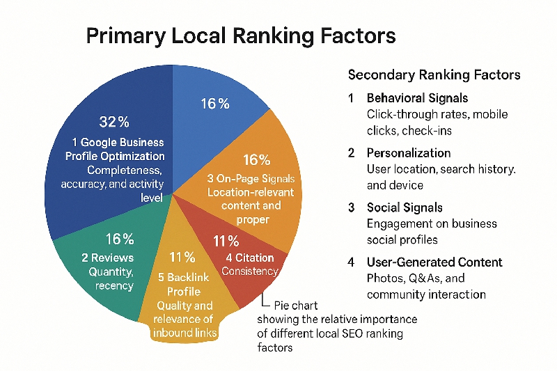 Pie chart showing the relative importance of different local SEO ranking
factors