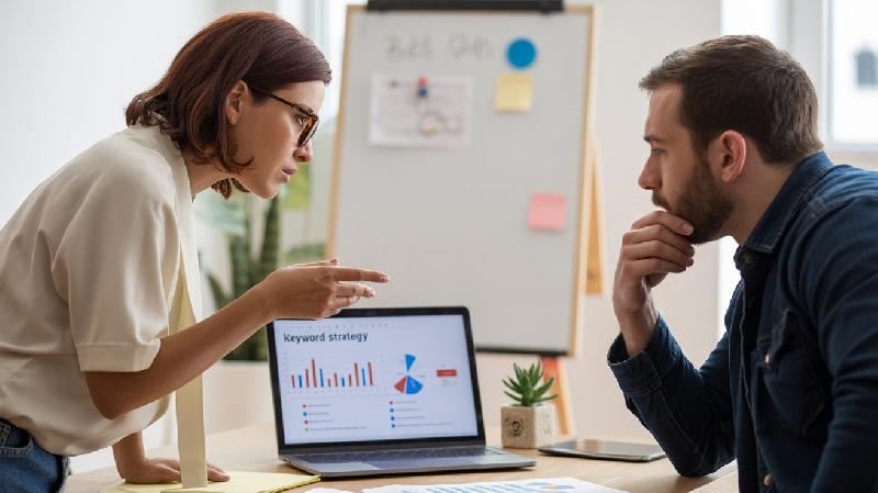 Local SEO specialist discussing
strategy with small business client