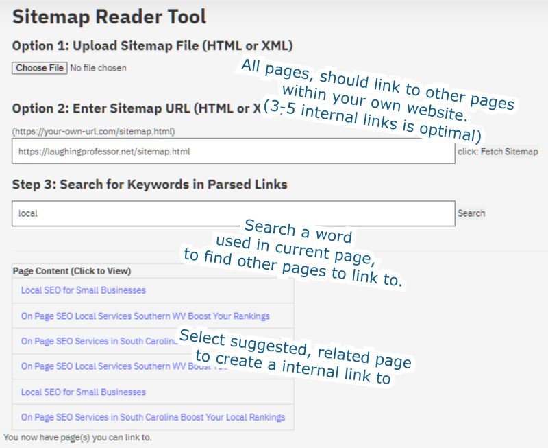 Sitemap Reader for internal links