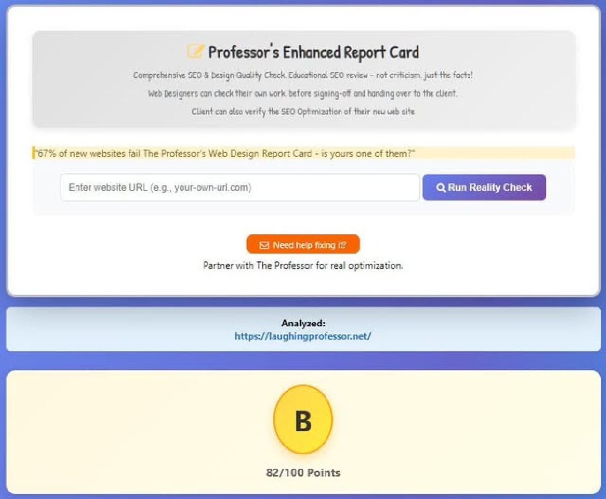 Web Design SEO report Card