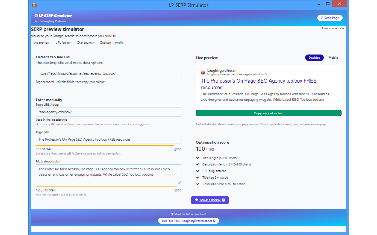 LP SERP Simulator chrome extension