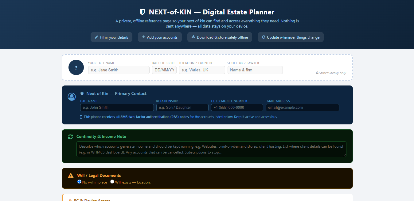 demo Next of Kin screenshot