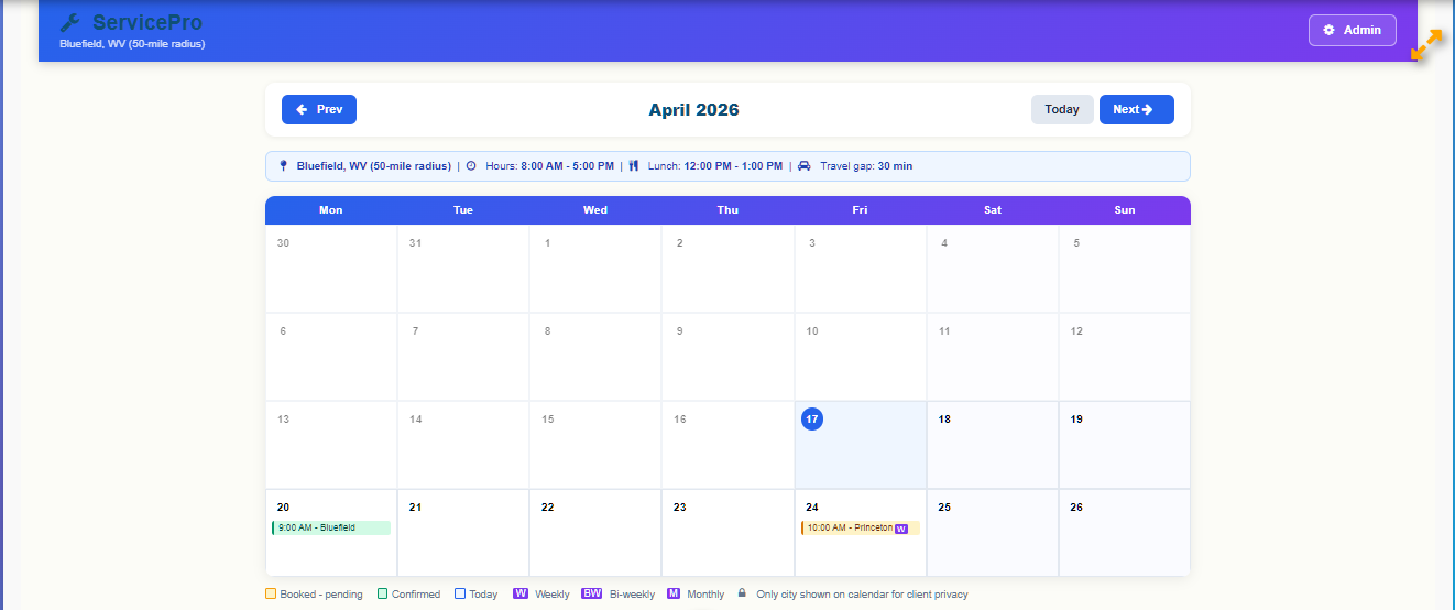 Interactive booking calendar