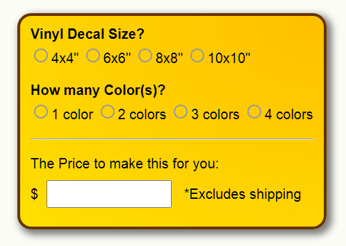 Decal Price Calculator widget